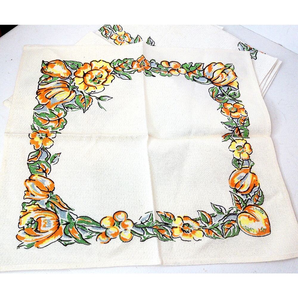 Vintage Colorful Orange Green Retro Floral Napkins Set of 4